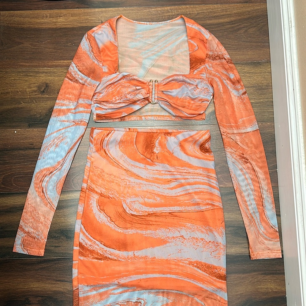 Orange and Blue Two Piece Body Suit